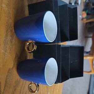 Fred Blue Mugs with Gold Handles